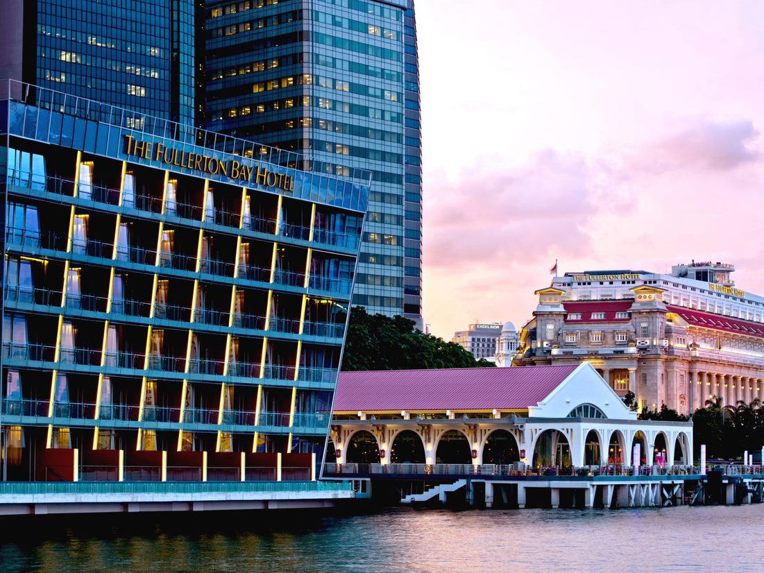 Waterfront view of The Fullerton Bay Hotel building.